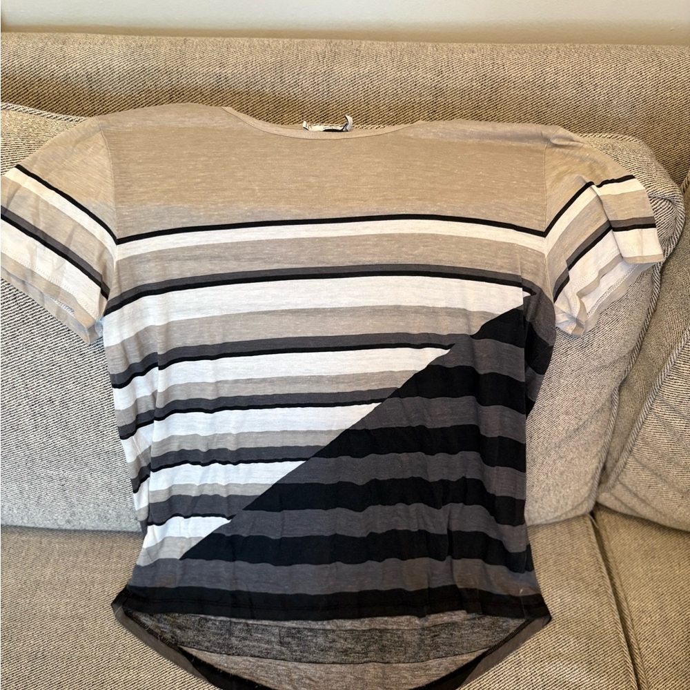 Vince Striped Short Sleeve Top - Black, Gray, Cream